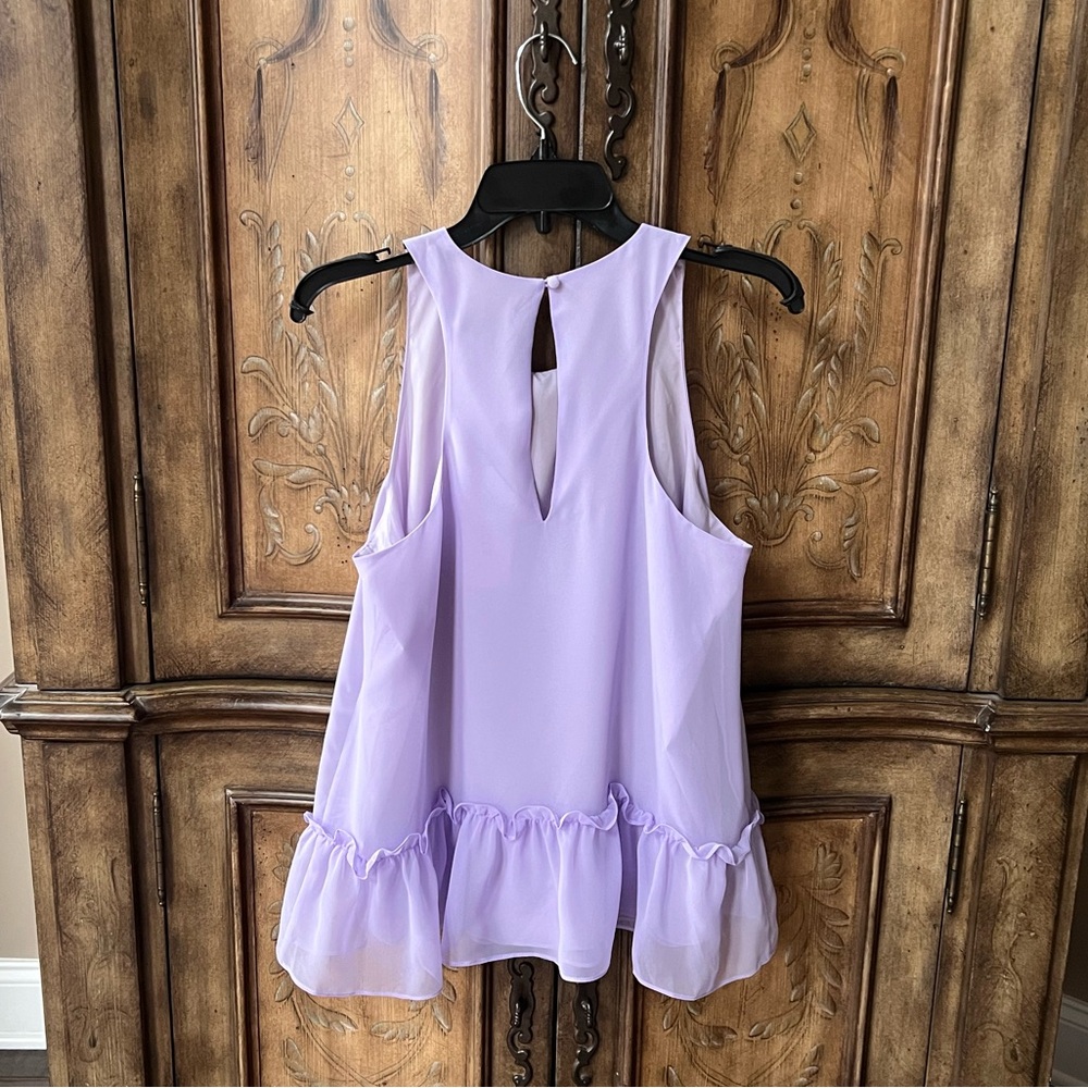 Likely NWT Women’s Sleeveless Pastel Lavender Ruffle Hem Blouse Sz 6 - Picture 8 of 14